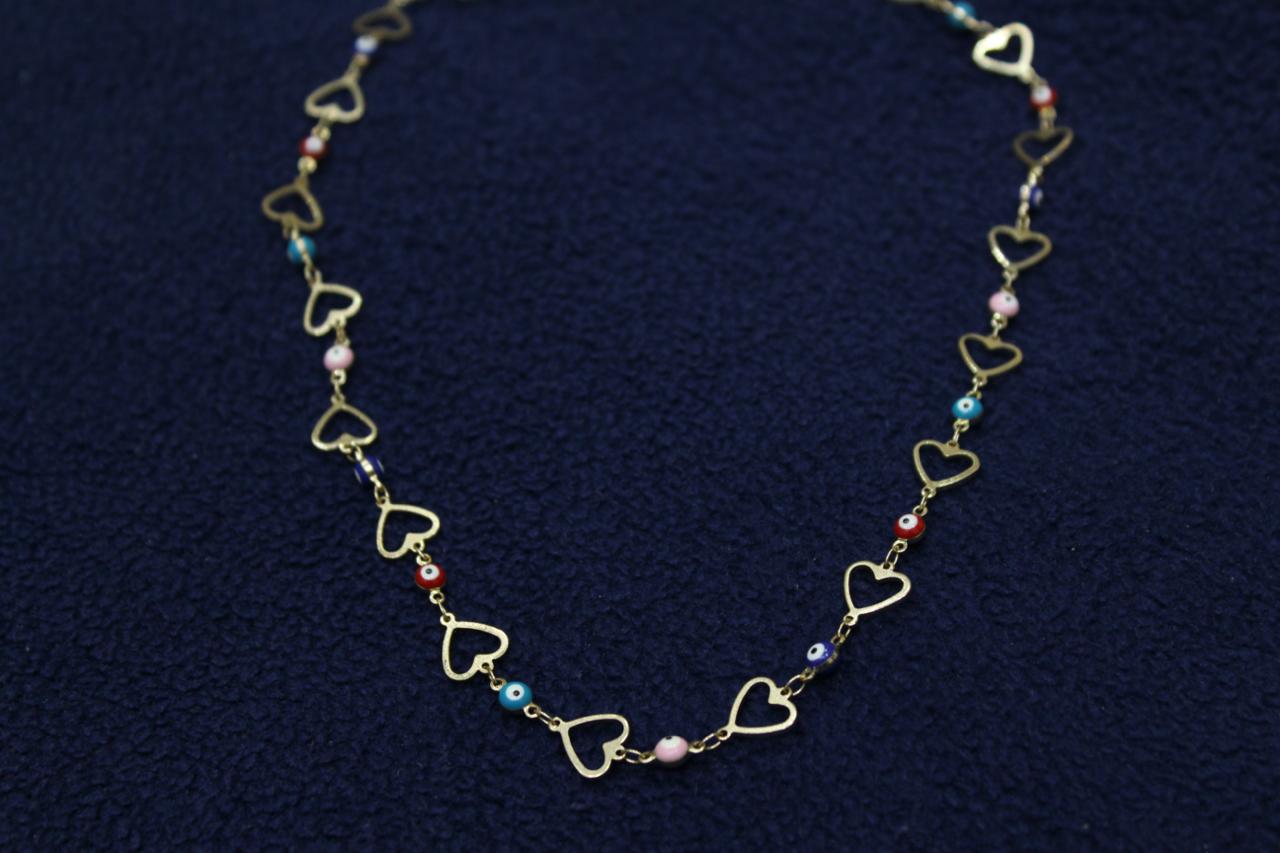 Heart evil eye necklace product photo closeup