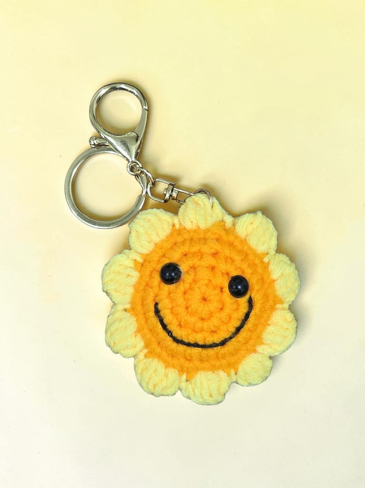 Handmade Crochet Sunshine Smiley Keychain