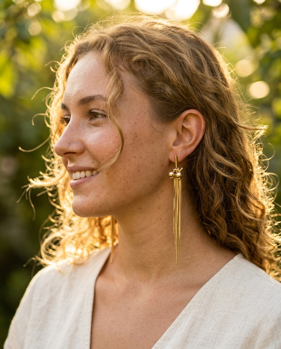 Gold Tassel Chain Drop Earrings – Anti Tarnish Stainless Steel