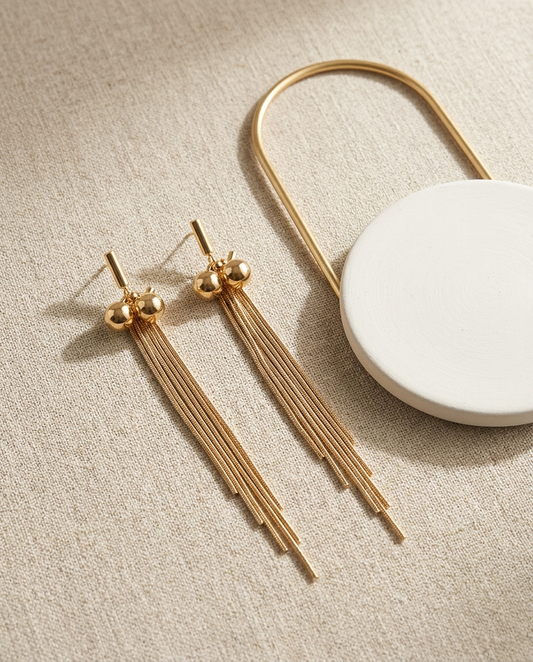 Gold Tassel Chain Drop Earrings – Anti Tarnish Stainless Steel