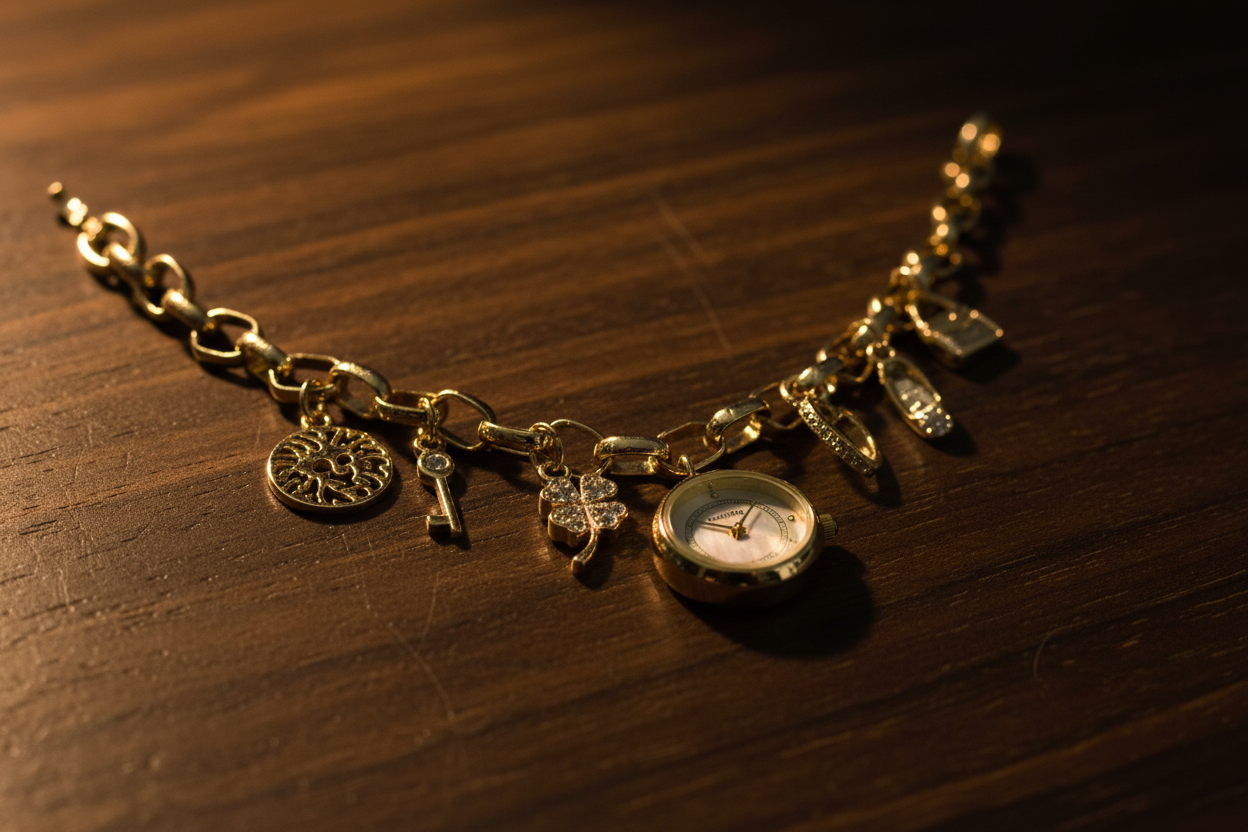 Gold Charm Bracelet Watch