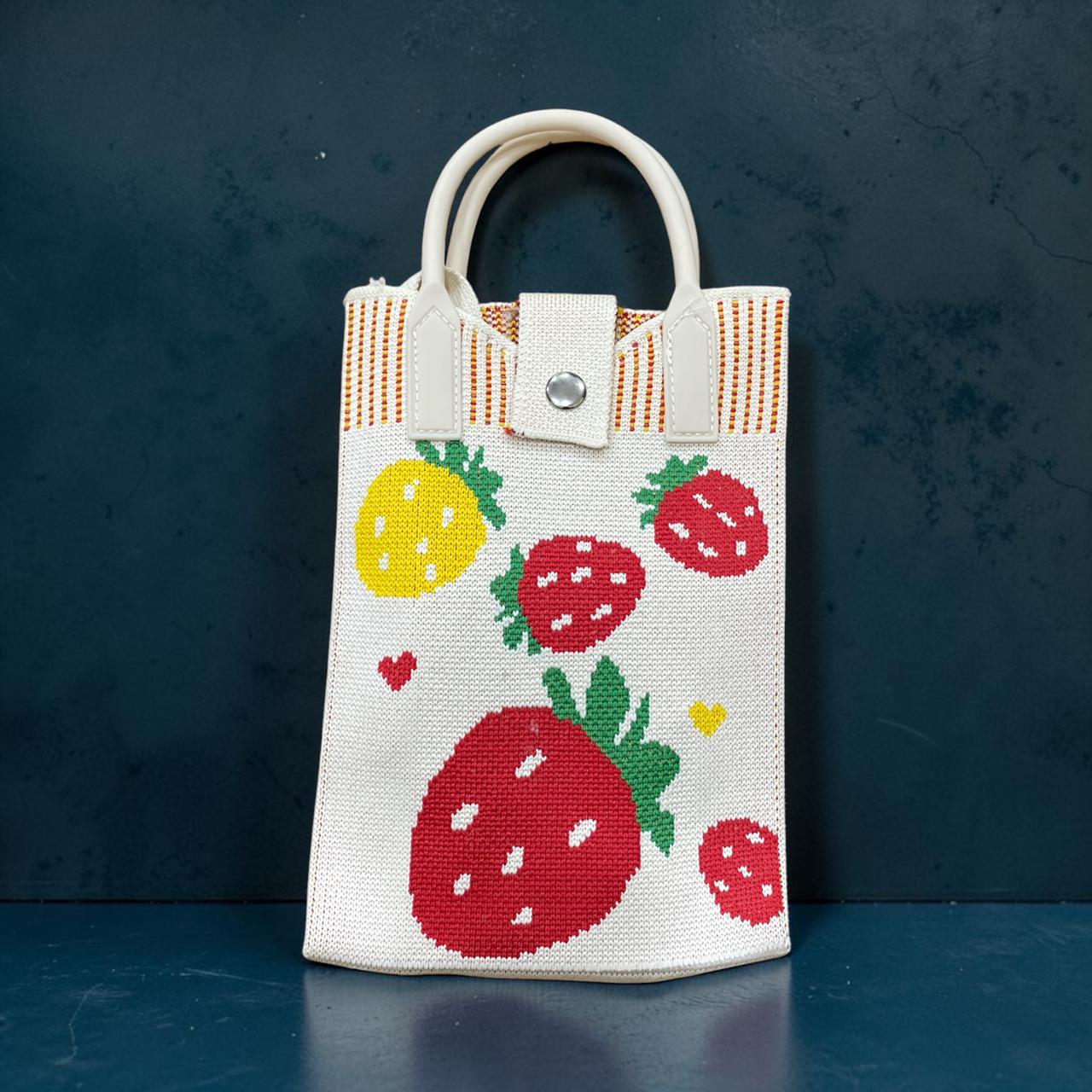 Korean Sling Mini Tote Bag โ Strawberry Jute