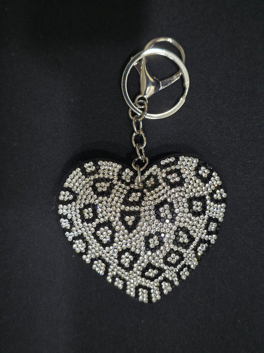 Leopard Print Rhinestone Heart Keychain