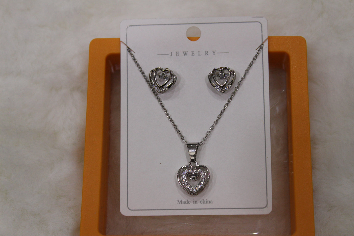 Silver Heart Crystal Jewellery Set – Necklace & Earrings