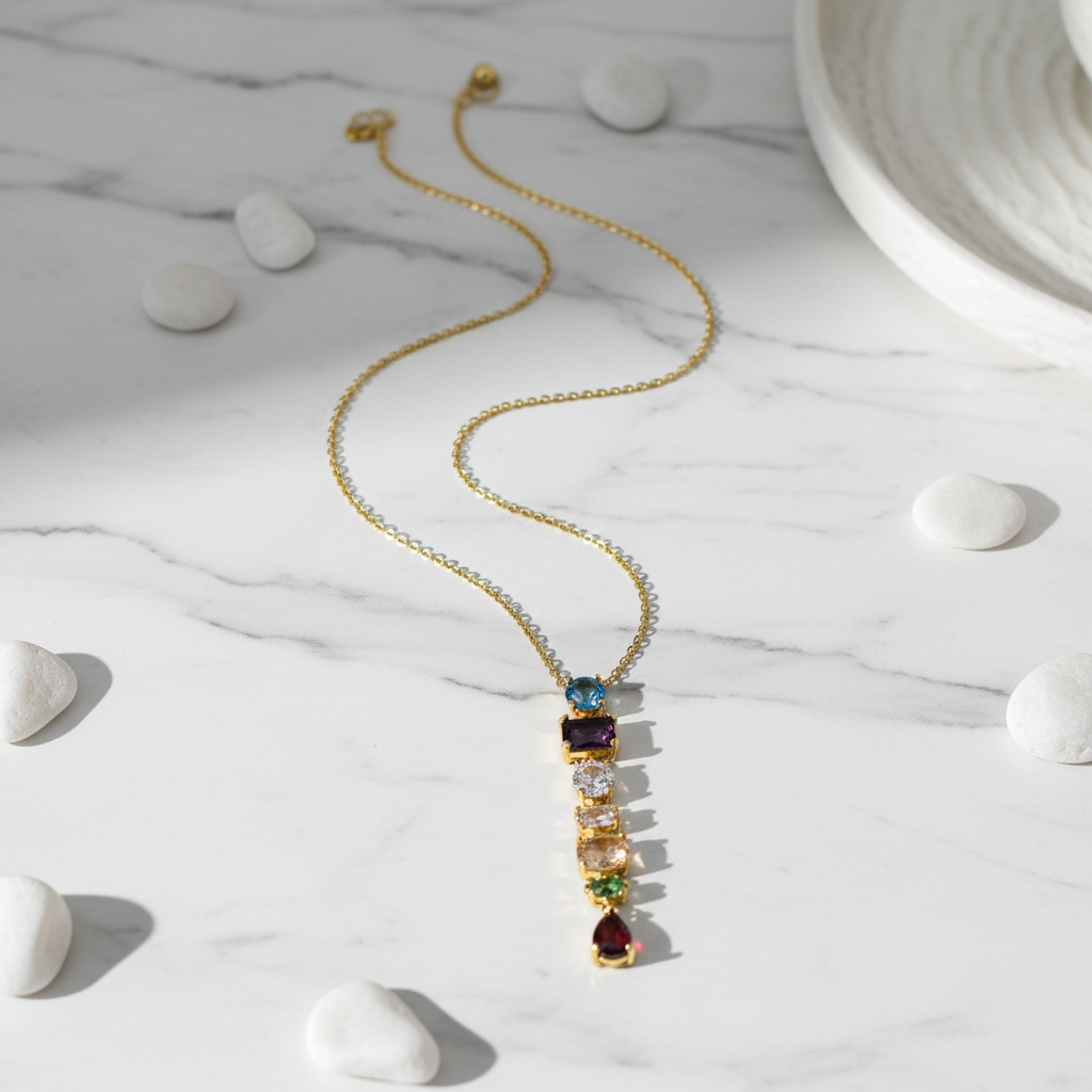 Rainbow Cascade Multi-Gemstone Pendant Necklace