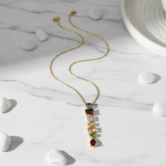 Rainbow Cascade Multi-Gemstone Pendant Necklace