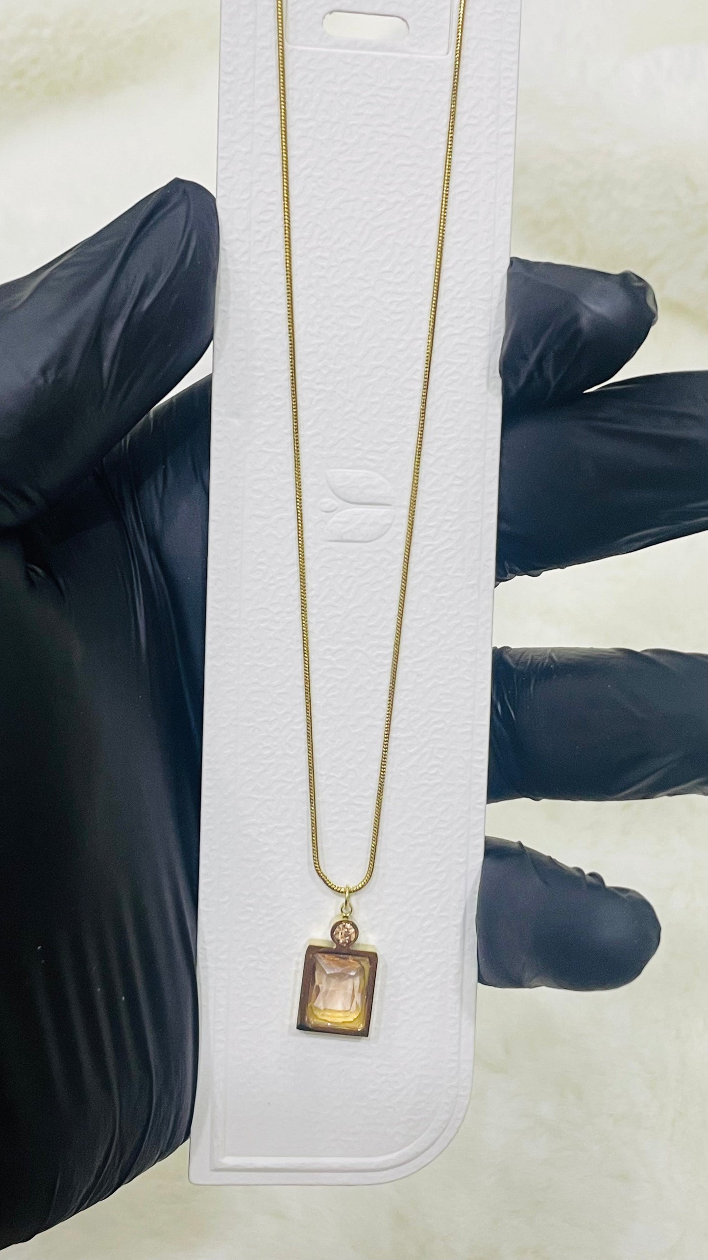 Amber Gemstone Gold Bezel Pendant Necklace