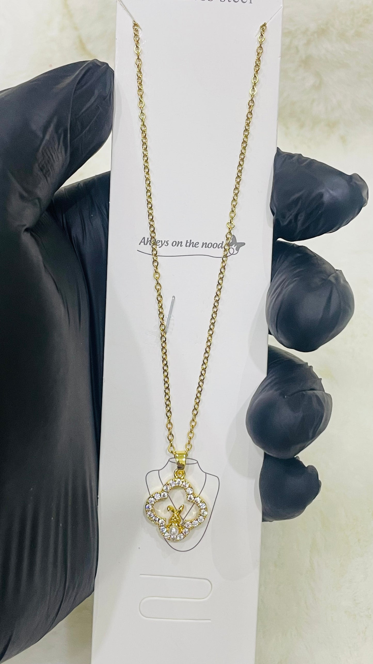 Gold Crystal Clover Pendant Necklace