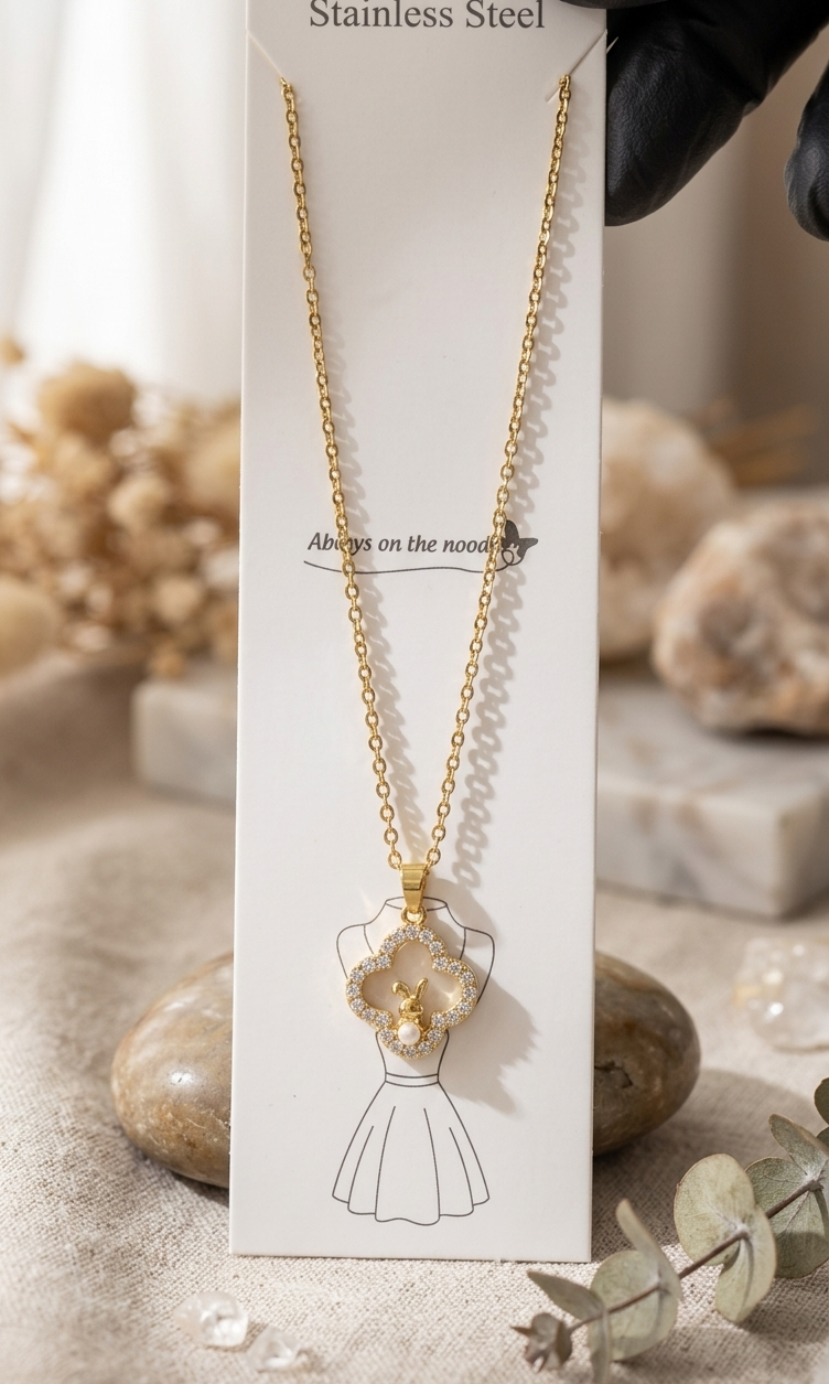 Gold Crystal Clover Pendant Necklace
