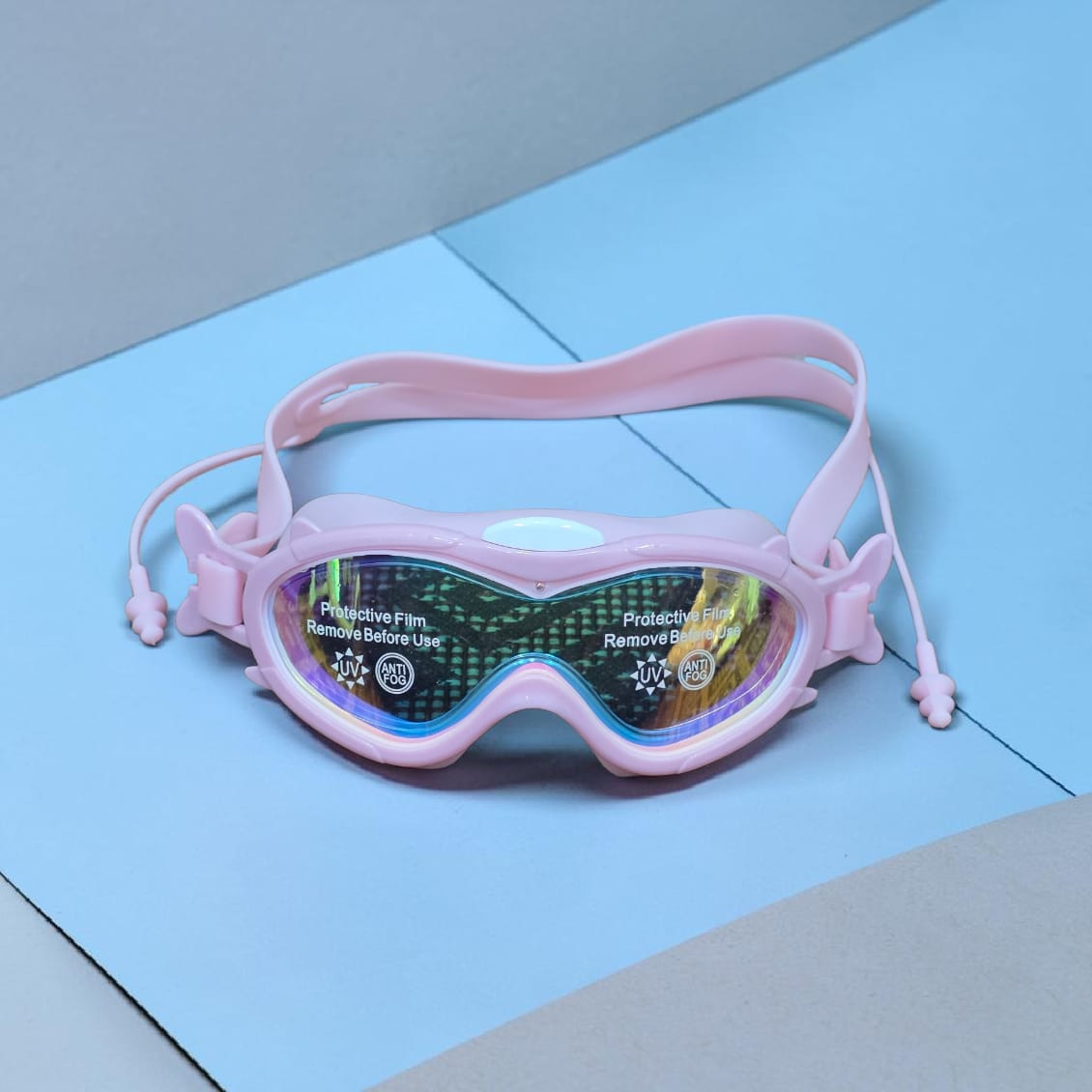 UV-Protected Anti-Fog Swimming Goggles with Attached Ear Plugs