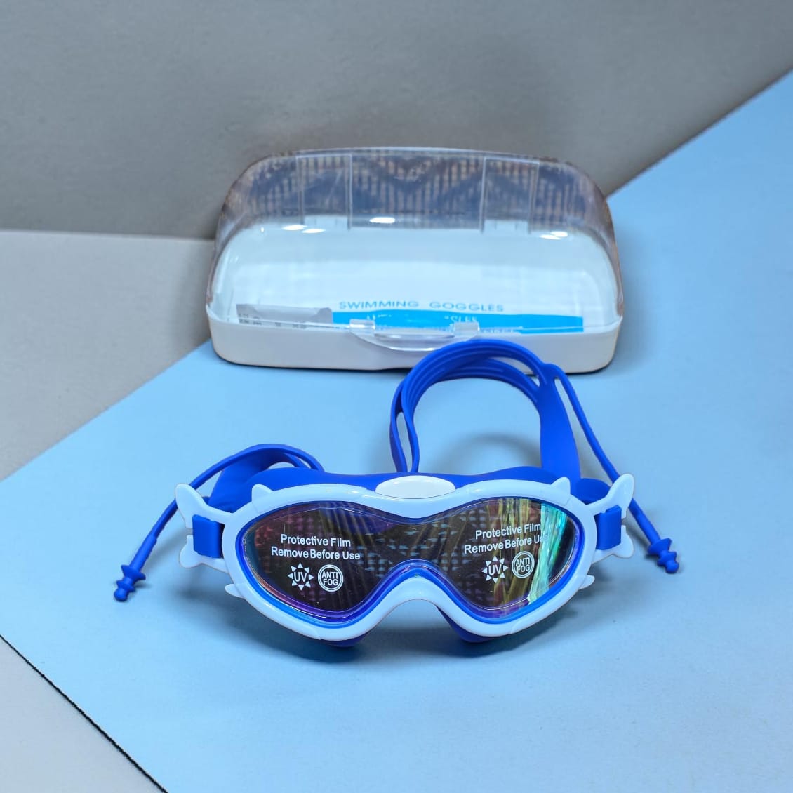 UV-Protected Anti-Fog Swimming Goggles with Attached Ear Plugs