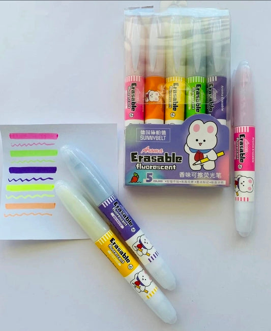 Aroma Erasable Fluorescent Highlighters – Set of 5
