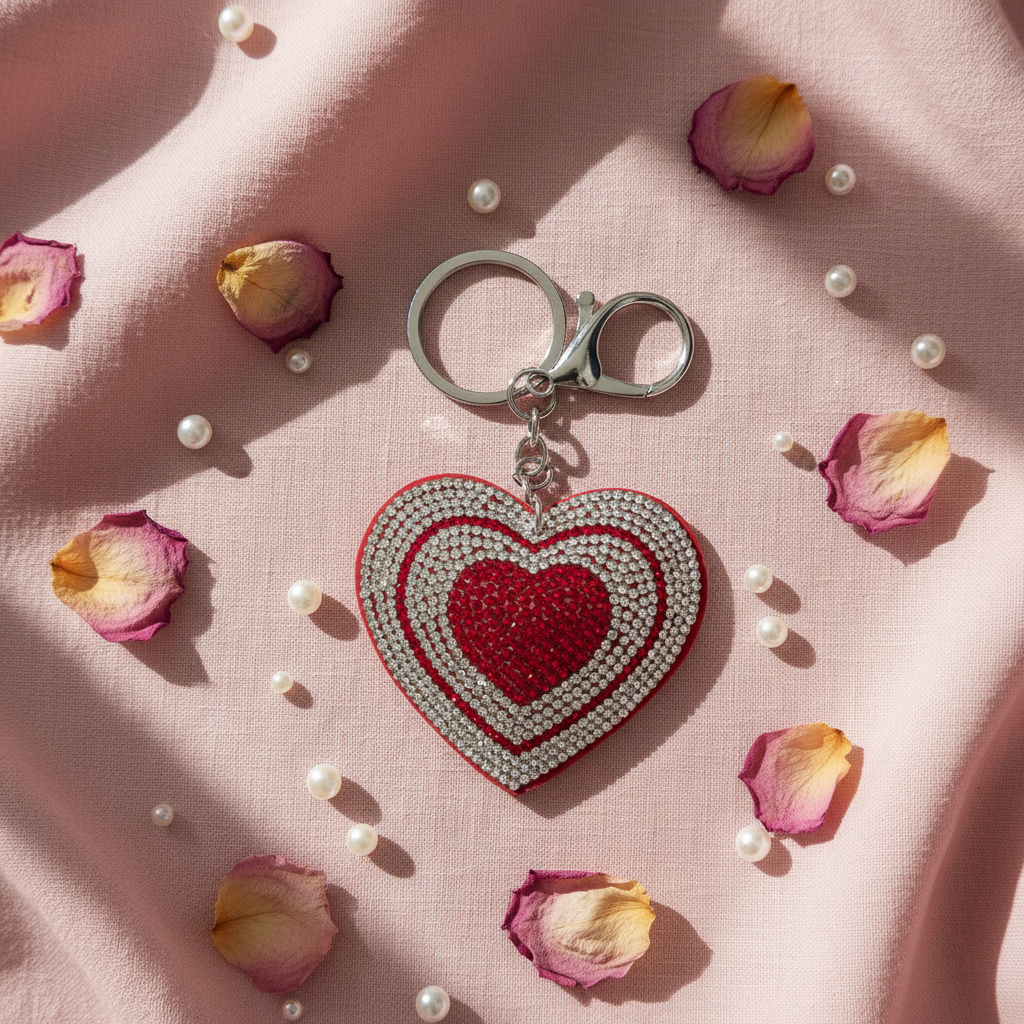 Layered Rhinestone Heart Keychain