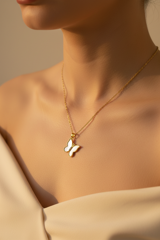White Butterfly Pendant Necklace