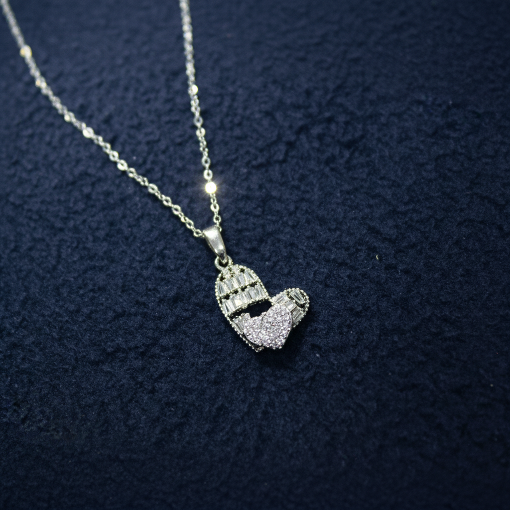Spinning Heart Crystal Pendant Necklace on velvet