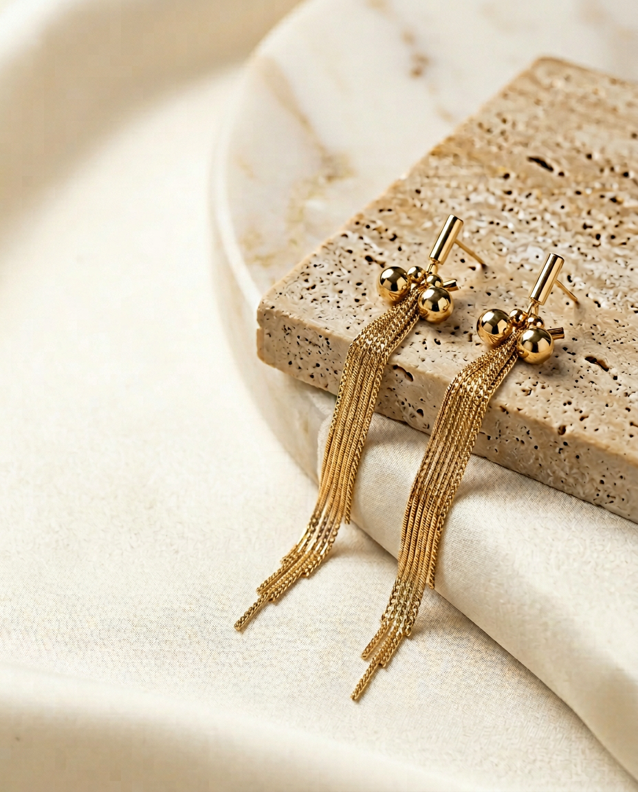 Gold Tassel Chain Drop Earrings – Anti Tarnish Stainless Steel
