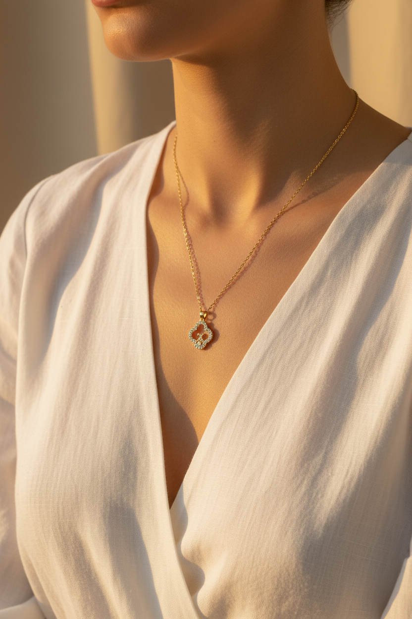 Gold Peace Sign Chain - On Model