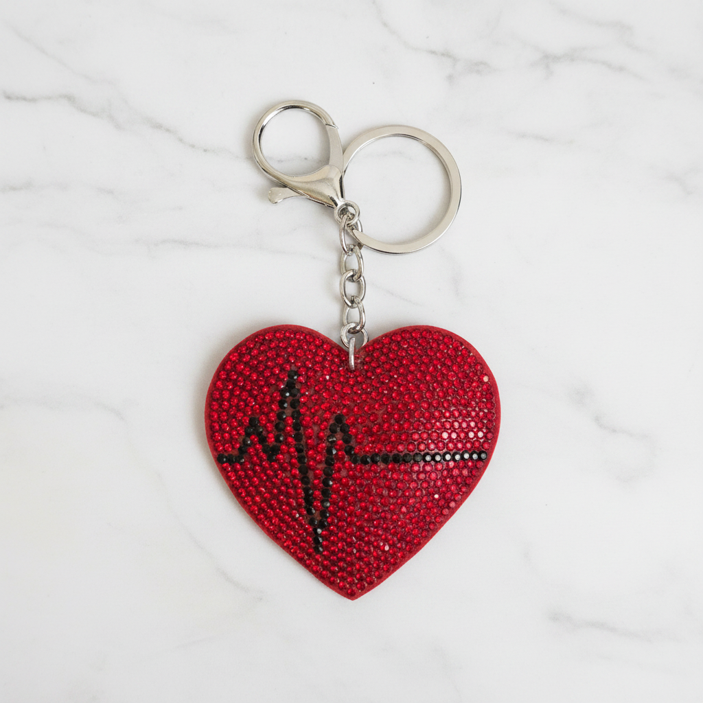 Heartbeat Rhinestone Heart Keychain