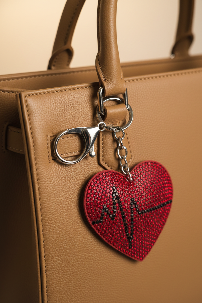 Heartbeat Rhinestone Heart Keychain