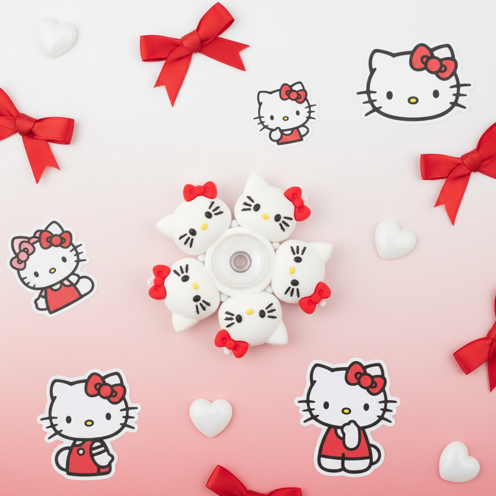 Hello Kitty Theme Fidget Spinner – White & Red Collectible Toy