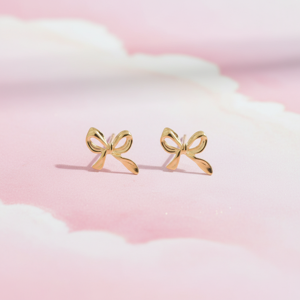 Dainty Golden Bow Stud Earrings flatlay