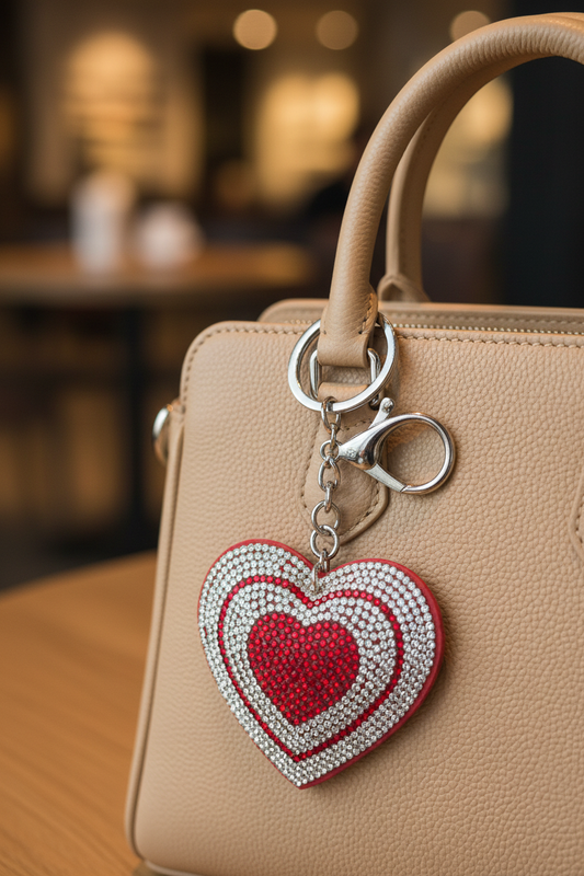 Layered Rhinestone Heart Keychain