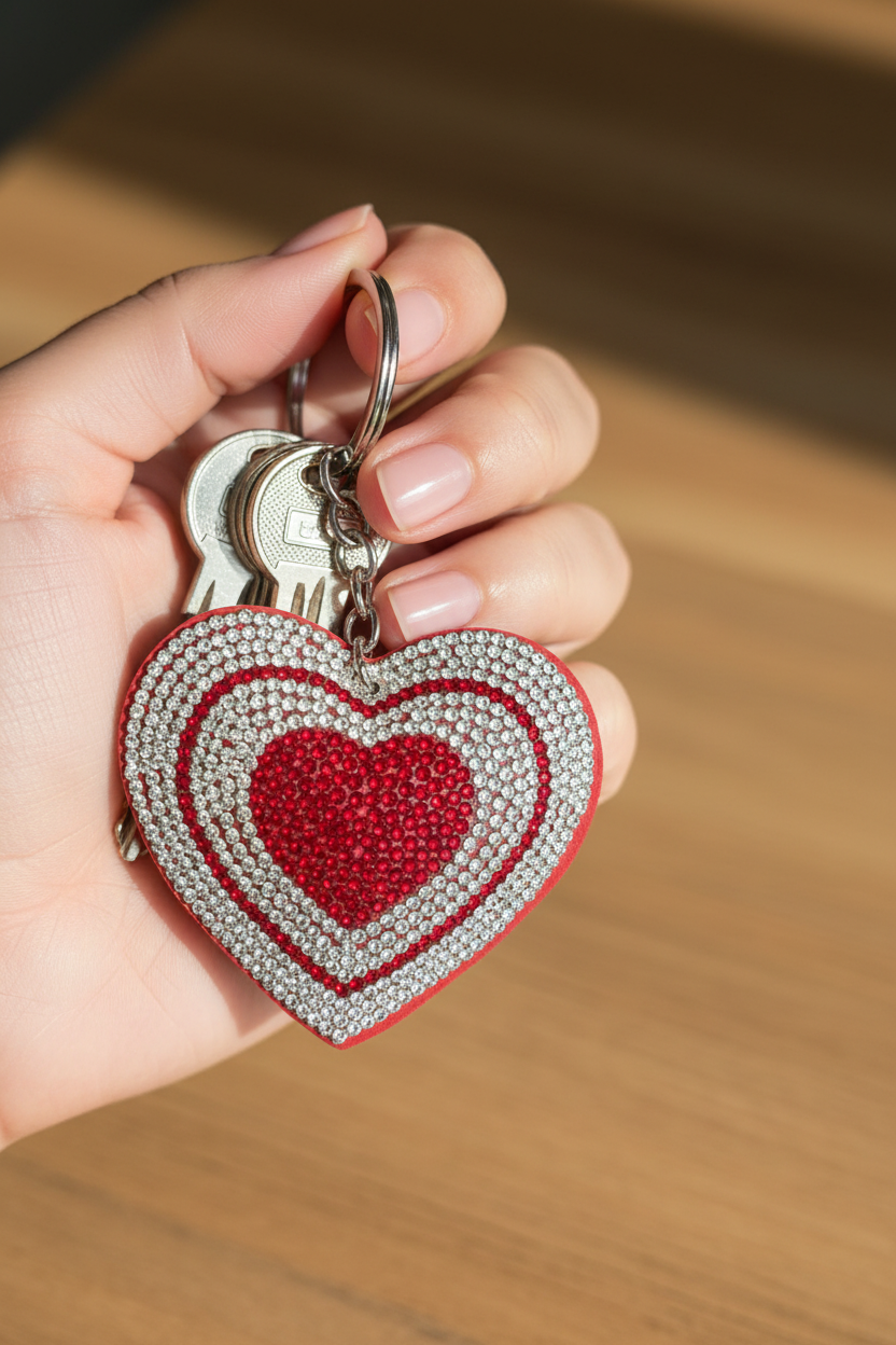 Layered Rhinestone Heart Keychain