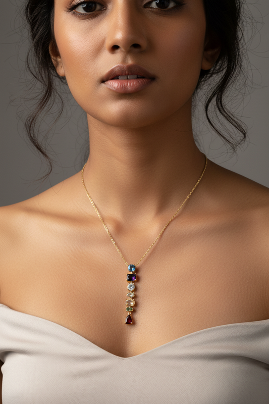 Rainbow Cascade Multi-Gemstone Pendant Necklace