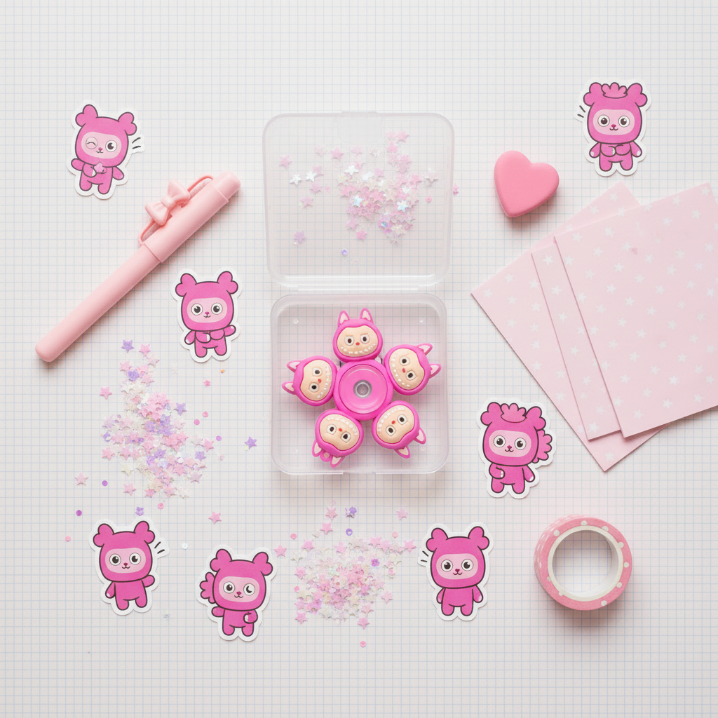 Labubu Theme Fidget Spinner – Pink Collectible Toy