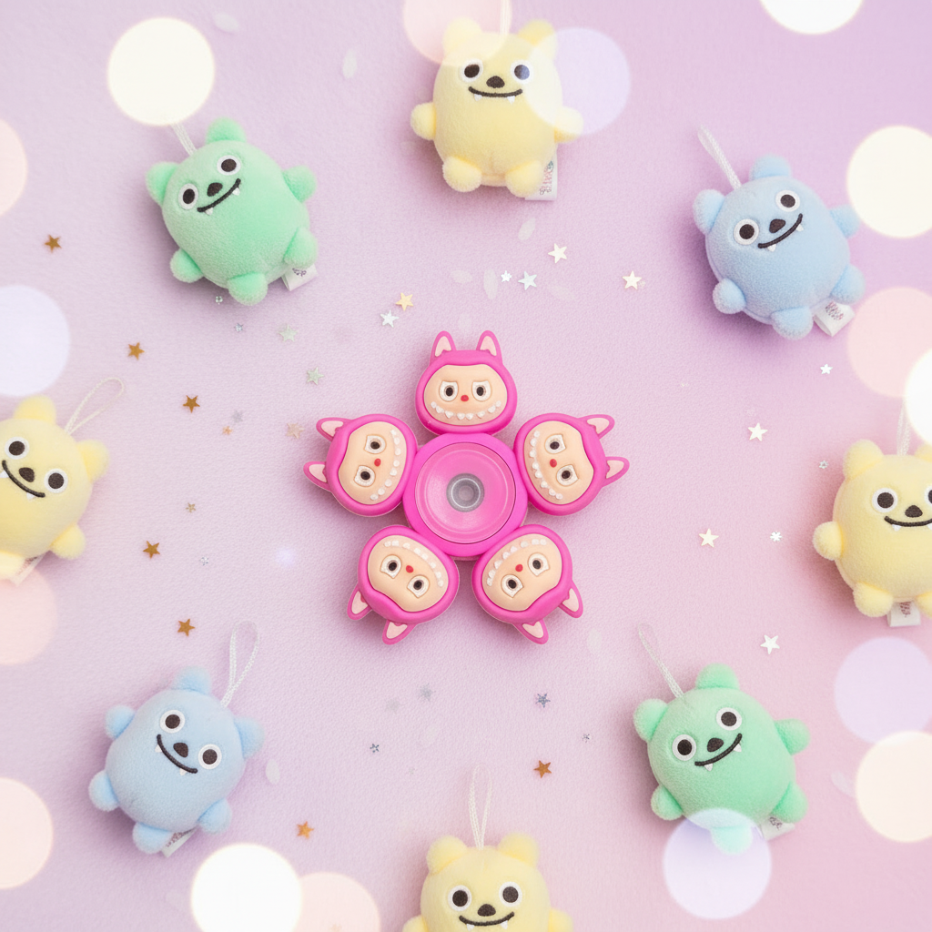 Labubu Theme Fidget Spinner – Pink Collectible Toy