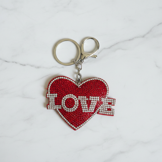 LOVE Rhinestone Heart Keychain