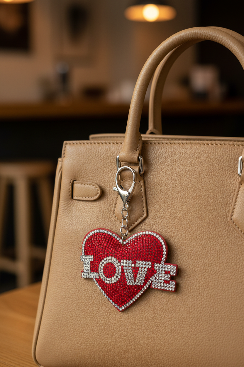 LOVE Rhinestone Heart Keychain
