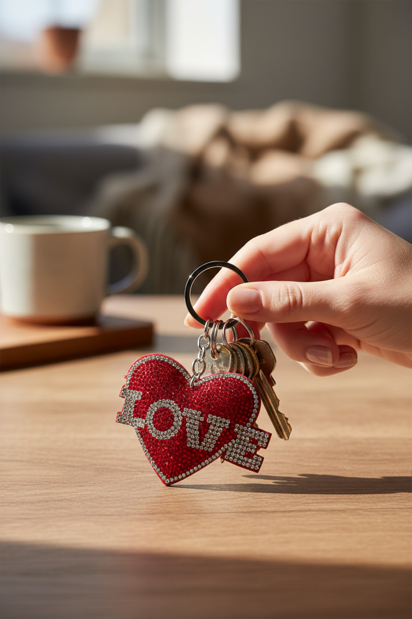 LOVE Rhinestone Heart Keychain