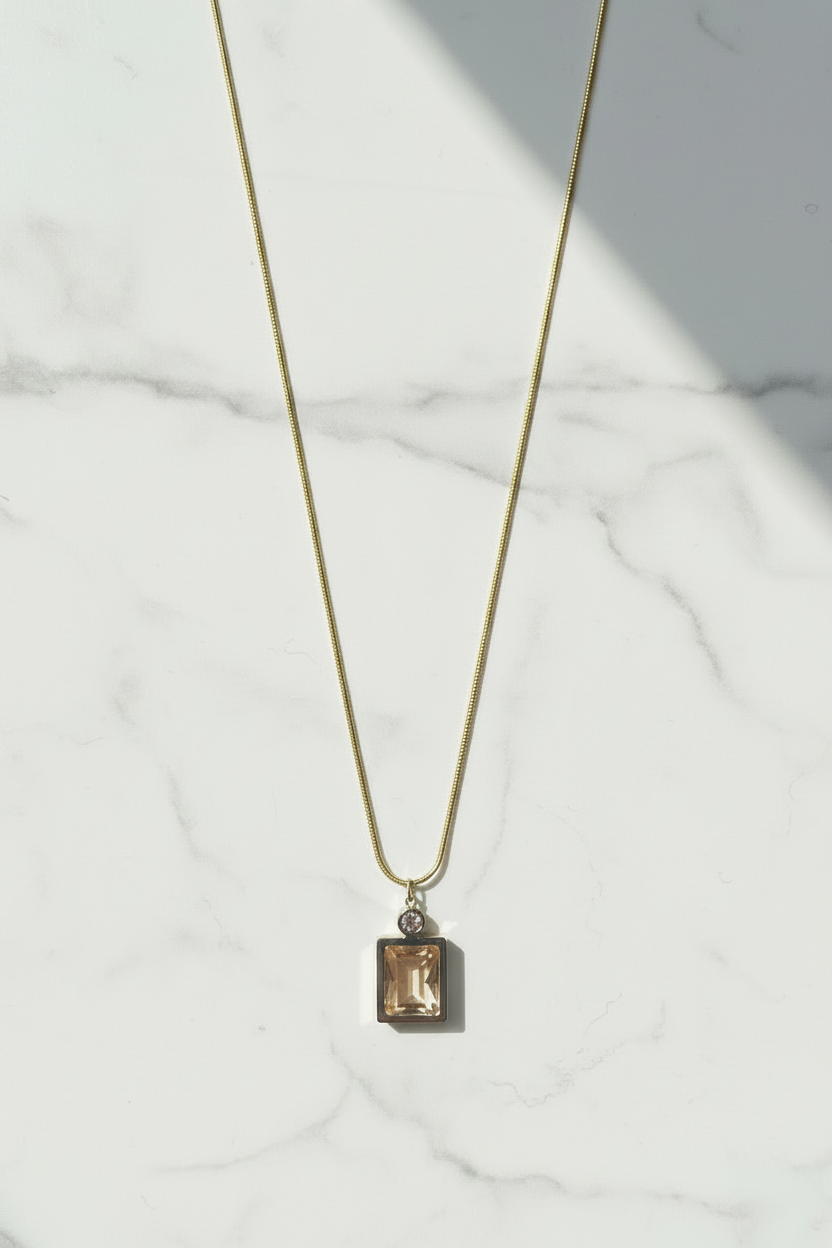 Amber Gemstone Gold Bezel Pendant Necklace