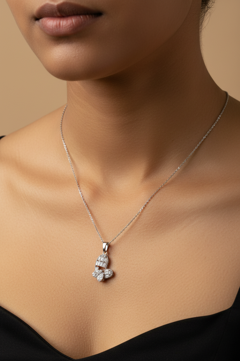 Model wearing Spinning Heart Crystal Pendant Necklace