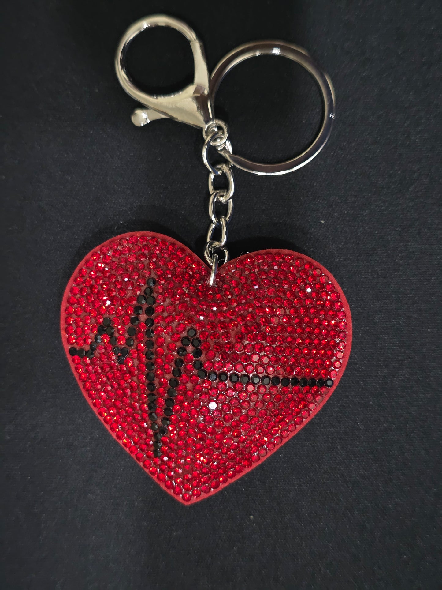 Heartbeat Rhinestone Heart Keychain