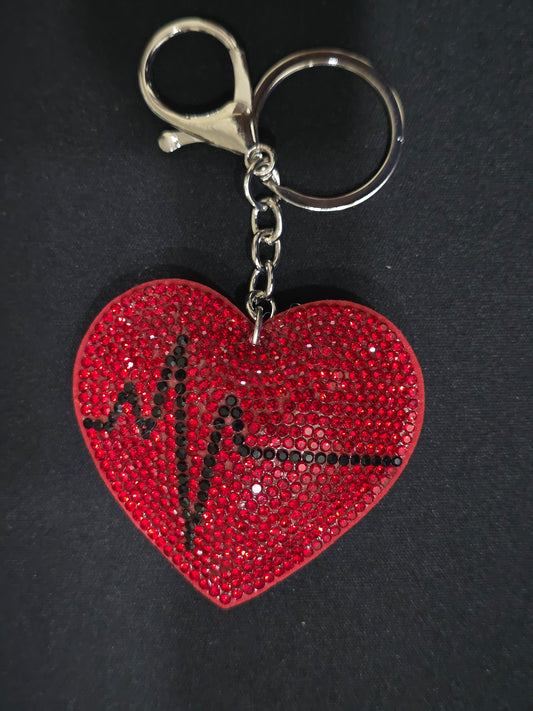 Heartbeat Rhinestone Heart Keychain