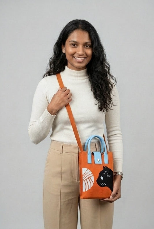 Korean Sling Mini Tote Bag – Cat Print Jute