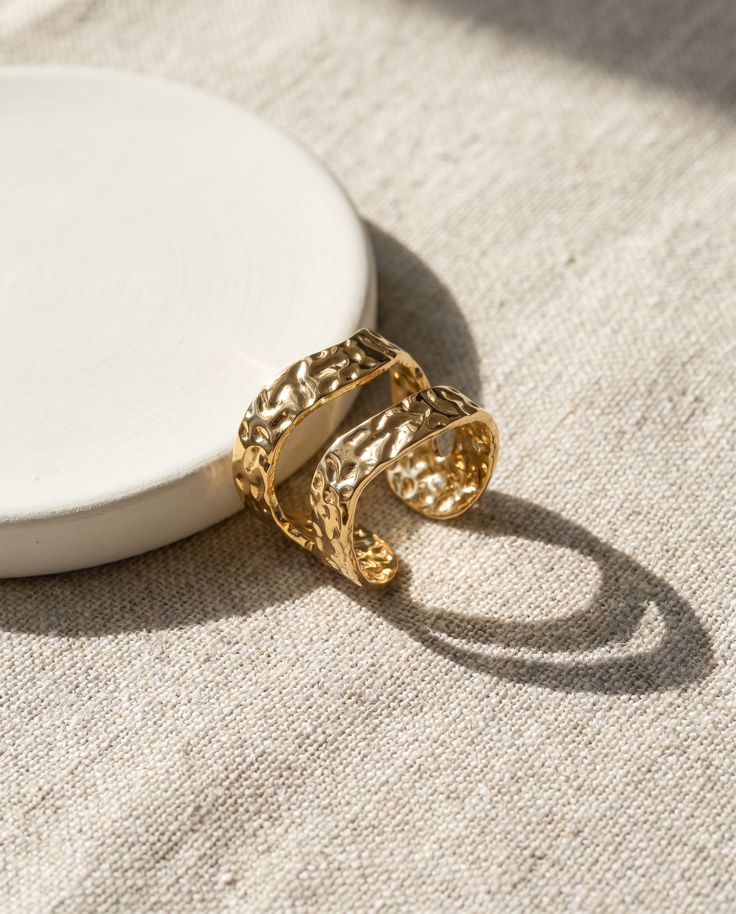 Gold Hammered Texture Open Cuff Ring – Anti Tarnish