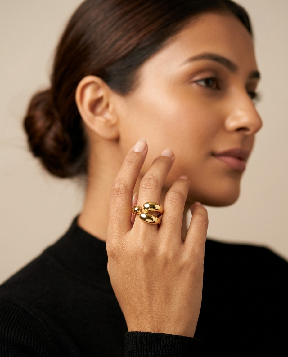 Gold Triple Band Bubble Ring – Anti Tarnish Stainless Steel