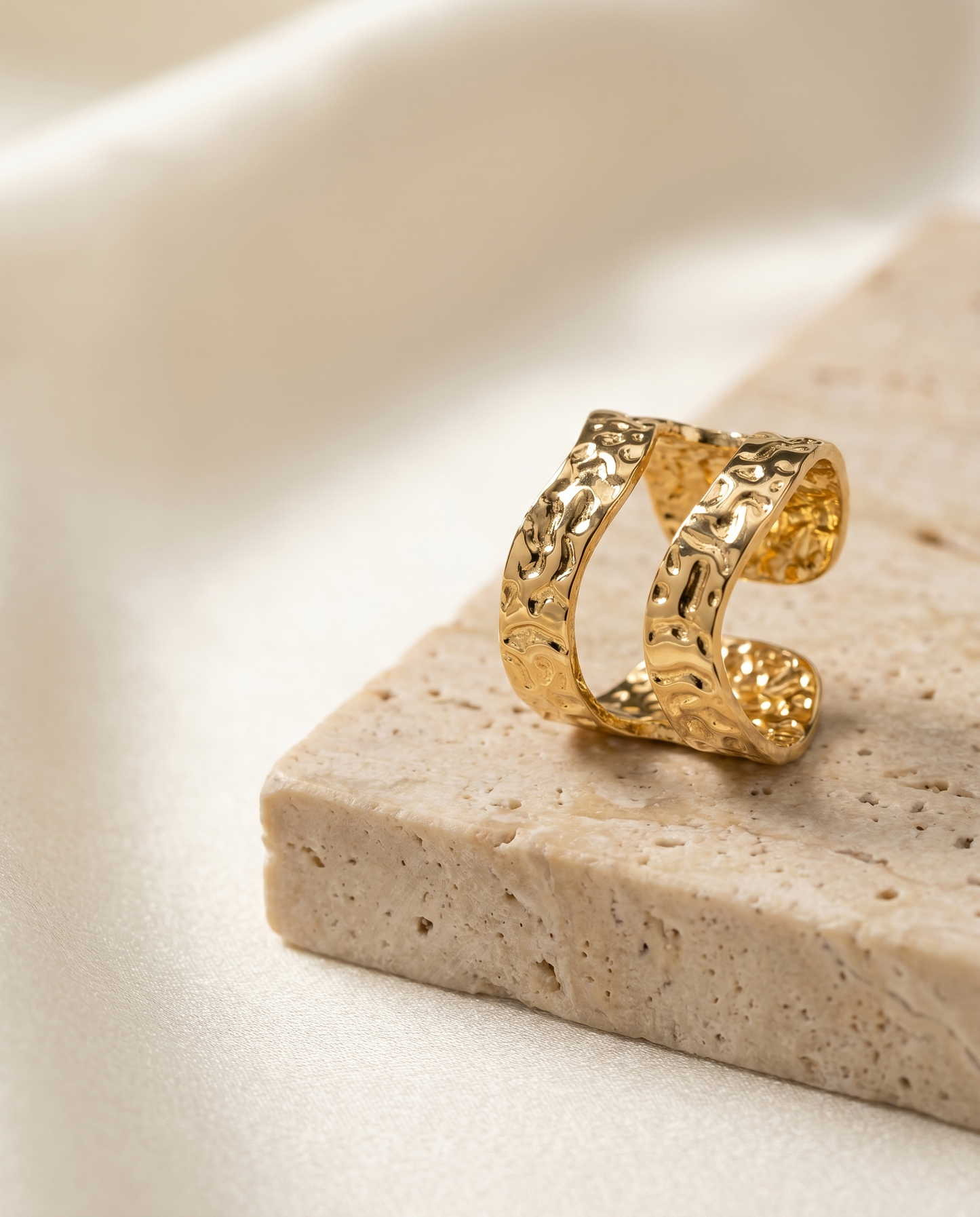 Gold Hammered Texture Open Cuff Ring – Anti Tarnish