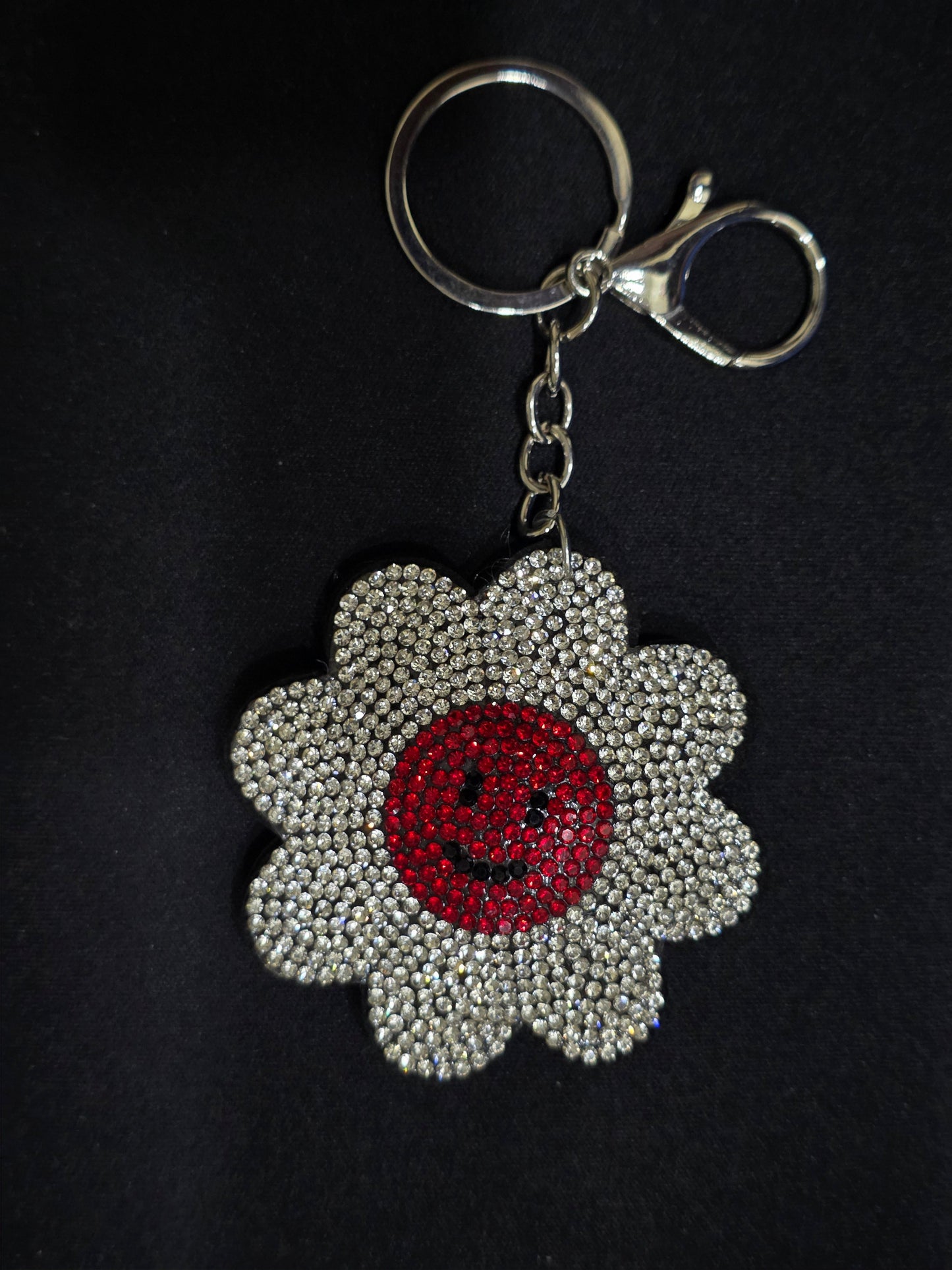 Rhinestone Flower Smiley Keychain