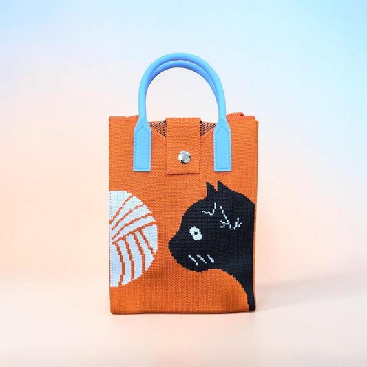 Korean Sling Mini Tote Bag – Cat Print Jute