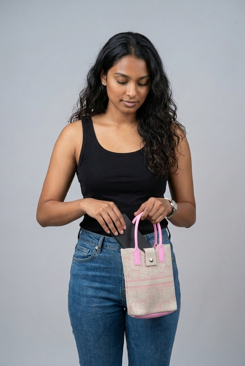 Korean Sling Mini Tote Bag – Pink Jute