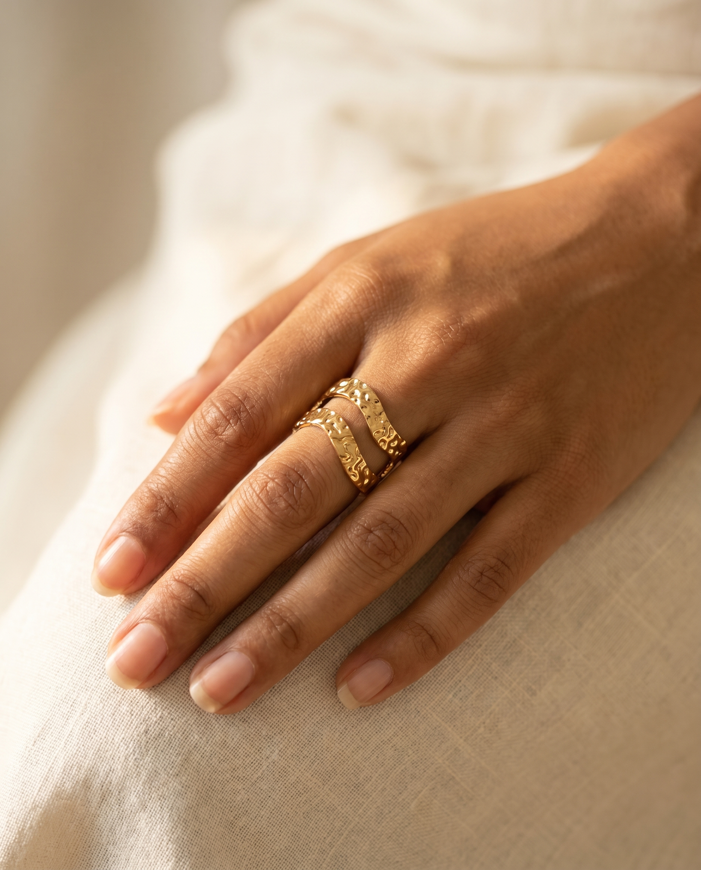 Gold Hammered Texture Open Cuff Ring – Anti Tarnish