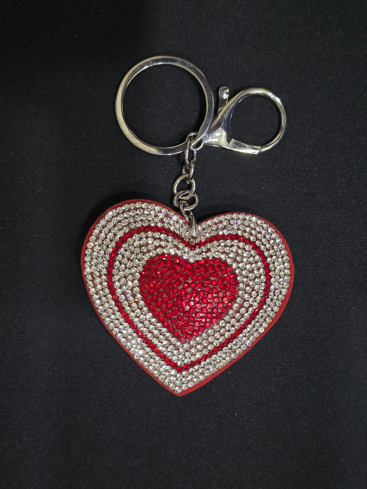 Layered Rhinestone Heart Keychain