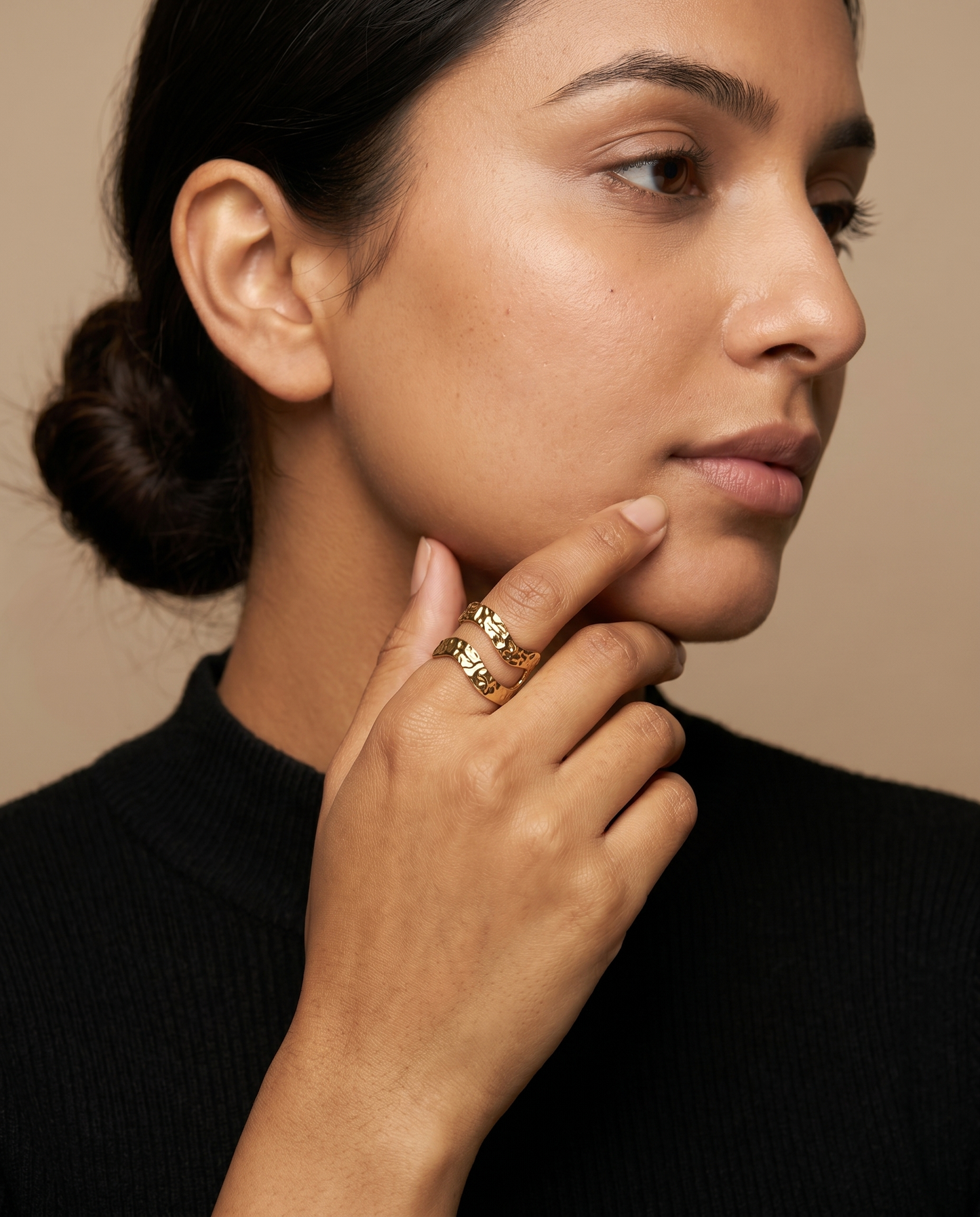 Gold Hammered Texture Open Cuff Ring – Anti Tarnish
