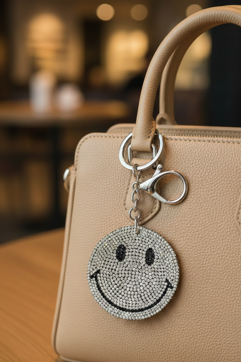Rhinestone Smiley Face Keychain