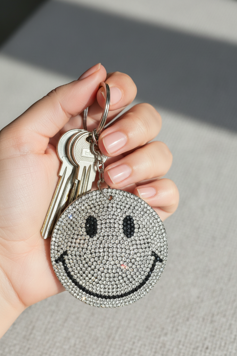 Rhinestone Smiley Face Keychain