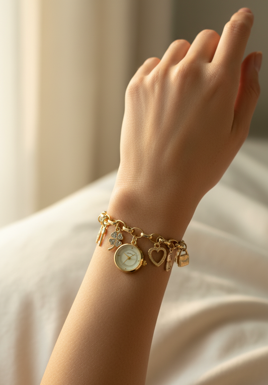 Gold Charm Bracelet Watch